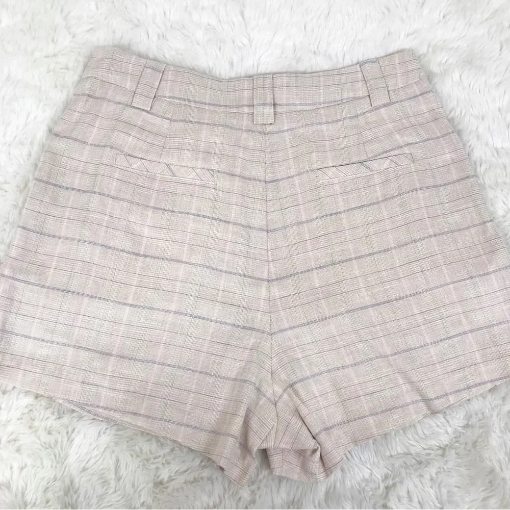 RAILS Ilena‎ Linen Trouser Shorts High Waist Sand Check Cream Plaid Size 12 New